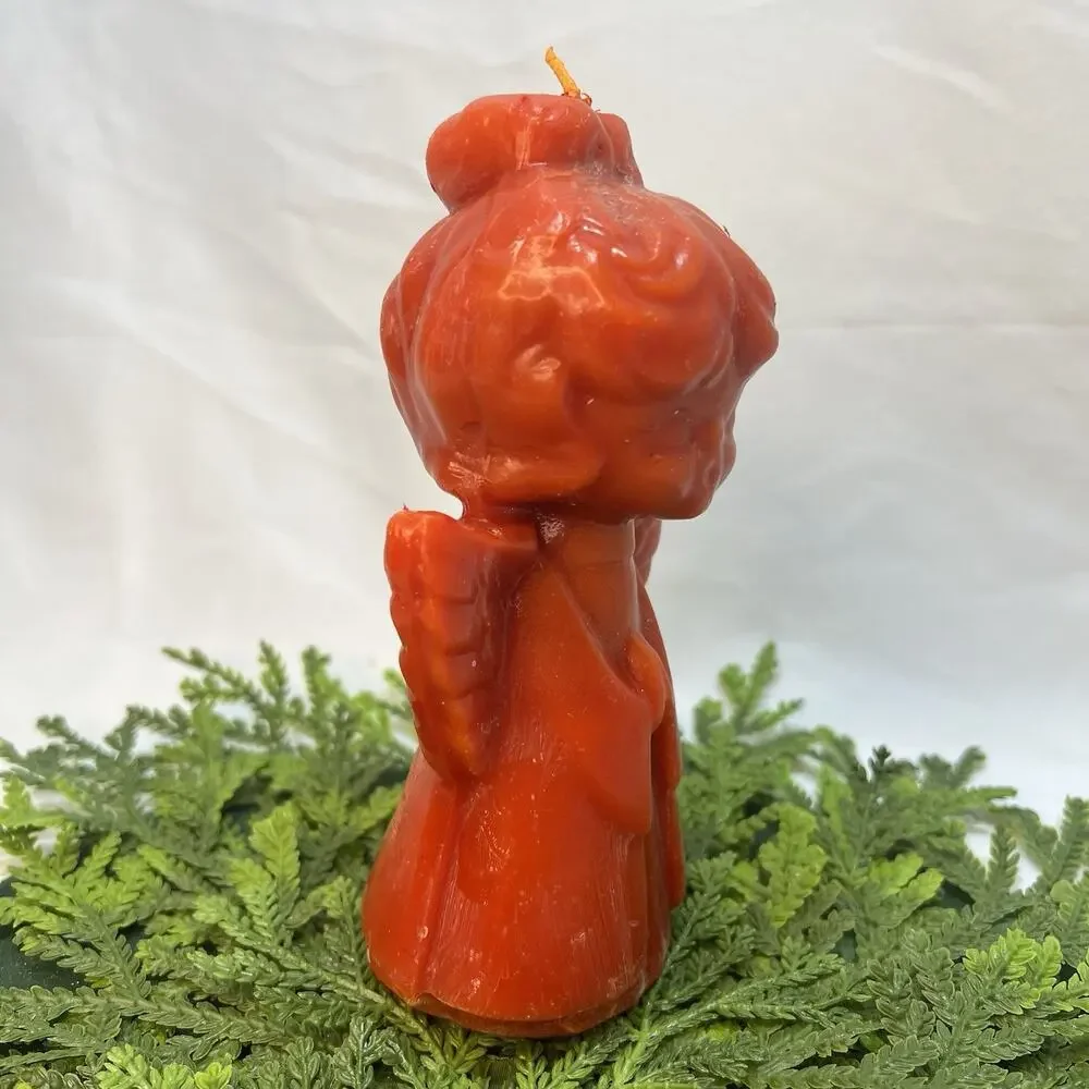 Vintage Chior Angel Red Orange Christmas Wax Candle Mid Century Figurine 7”